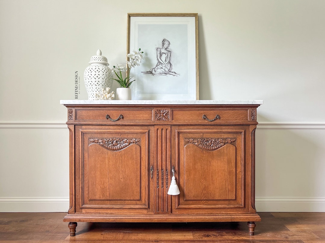 SOLD! 1800's Marble Top Buffet, Entryway Cabinet, Bar - Main Image