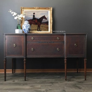 SOLD, 1930's Victorian Buffet, Gray Modern Sideboard, Traditional Dining Room Storage, Solid Wood Cabinet, Chalk Painted, Credenza image 7