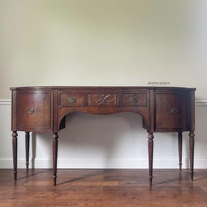 Customizable Mahogany Hepplewhite Sideboard | Rare 74” Demilune Buffet with Brass Hardware