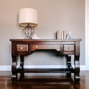 SOLD-Empire Library Table, Vintage Writing Desk, Traditional Console Table, Solid Wood, Quarter Sawn Oak, Living Room, Office Furniture