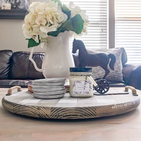 White Buffalo Check Wood Tray Lazy Susan Handmade Home Etsy