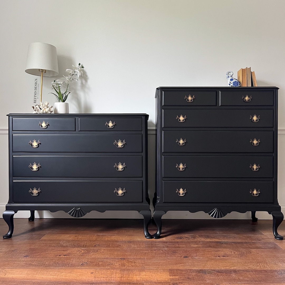 Antique Victorian Dresser Set, Modern Black Lacquered Bedroom Dressers