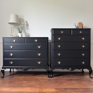 SOLD! Antique Victorian Dresser Set, Modern Black Lacquered Bedroom ...