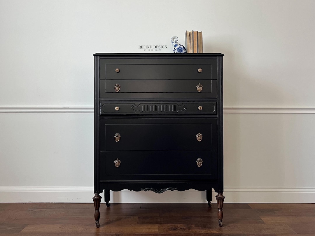 SOLD Antique Victorian Dresser, Modern Entryway Console, Black Lacquer ...
