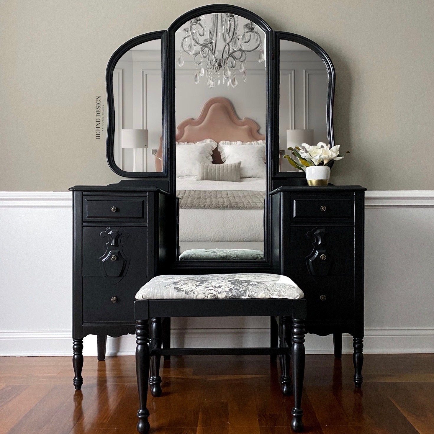 SOLD 1920s Antique Vanity With Mirror and Stool Dressing -