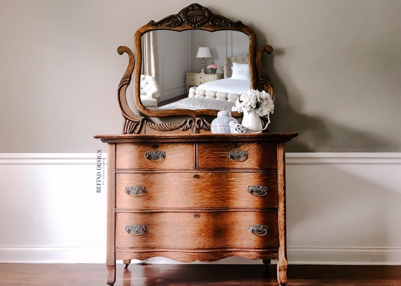 SOLD Antique Tiger Oak Dresser with Beveled Mirror Victorian Etsy