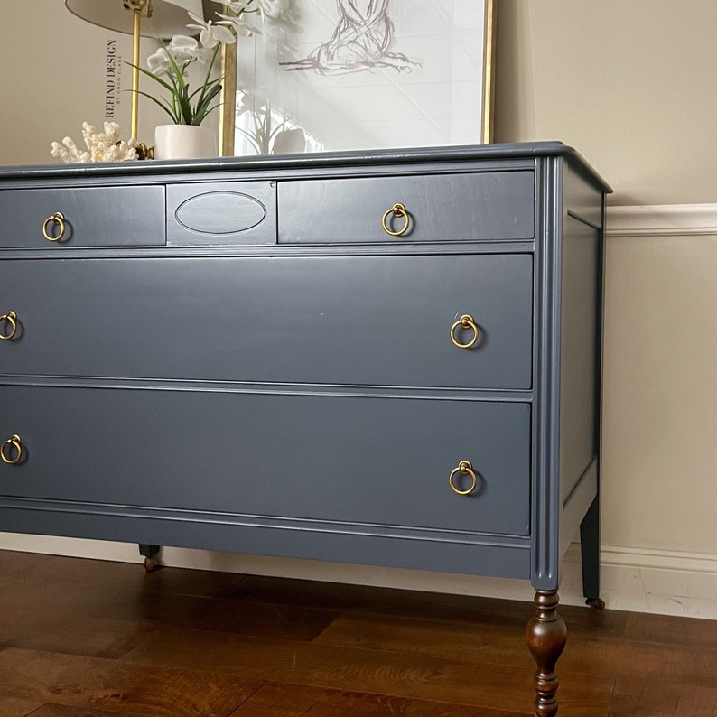 SOLD Antique Dresser, Modern Navy Entryway Console, Traditional Bedroom Storage image 9