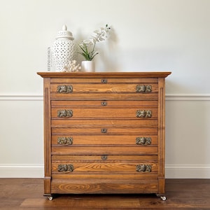 1800s Eastlake Dresser – Antique Brown Glazed Finish with Matte Lacquer – Ready to Ship