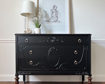 SOLD! Antique Dresser, Modern Black Entryway Console, Traditional Bedroom Storage