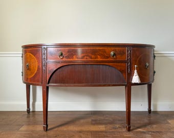 Antique Mahogany Demilune Sideboard – Inlaid Buffet Cabinet
