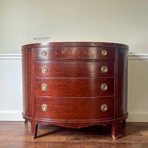 Customizable Mahogany Demilune Dresser | 47” Curved Front Entryway Cabinet