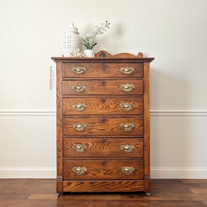 SOLD! Antique 1900s Eastlake Oak Tall Chest of Drawers - Entryway Console