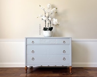 SOLD! Antique Pale Blue Lacquer Dresser: Modern Entryway Console