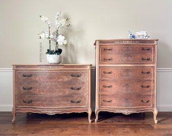 SOLD! Refinished French Provincial Dresser Set: Bleached Wood, Matte Lacquer