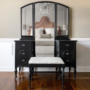 SOLD! -1920’s Antique Vanity with Mirror and Stool, Dressing Table