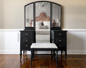 SOLD! -1920’s Antique Vanity with Mirror and Stool, Dressing Table