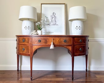 SOLD! Antique Mahogany Demilune Sideboard – Inlaid Bow Front