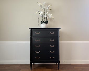 Black Lacquer Drexel Heritage Dresser – Antique Brass Hardware