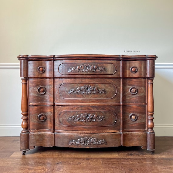 Customizable 1800s Antique Empire Dresser | Hidden Drawer | Restored or  Natural Finish
