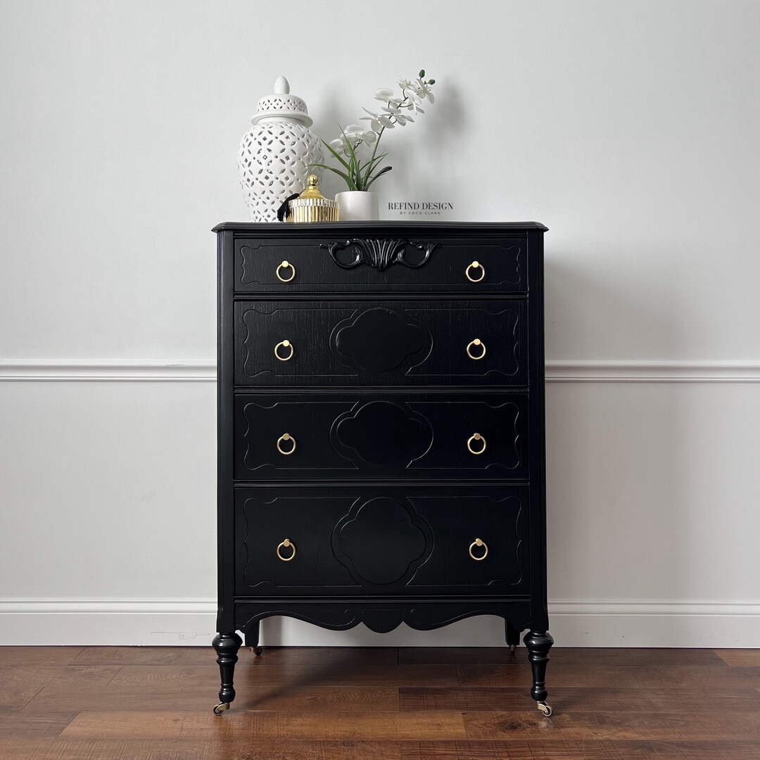 SOLD! Antique Victorian Dresser, Modern Entryway Console, Black Lacquer ...