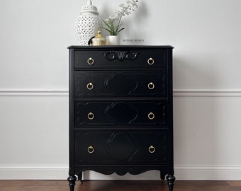 Antique Victorian Dresser, Modern Entryway Console, Black Lacquer Finish