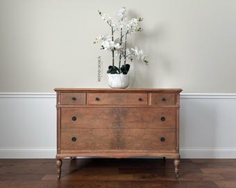 Antique Walnut Dresser – Bleached Wood Finish – Original Hardware