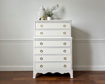 Antique Bamboo Dresser, Modern White Lacquer Finish