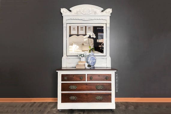 Sold Antique Victorian Dresser With Beveled Mirror Farmhouse Entryway Console Solid Wood Traditional Living Room Bedroom Guest