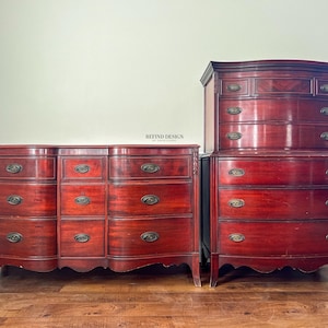 Customizable Mahogany Hepplewhite Dresser Set | Curved Front – Matching Tall & Low Dressers
