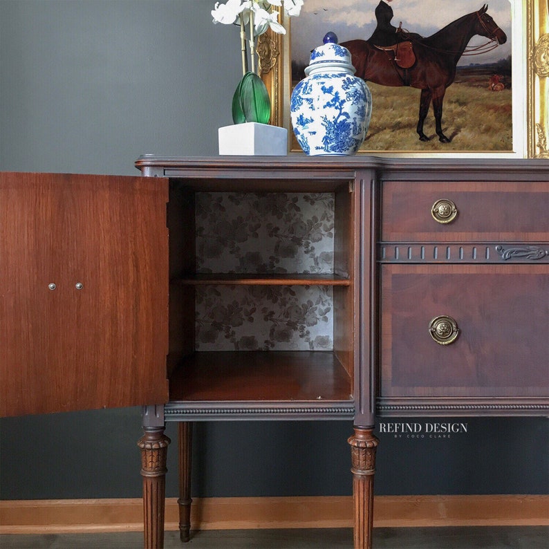 SOLD, 1930's Victorian Buffet, Gray Modern Sideboard, Traditional Dining Room Storage, Solid Wood Cabinet, Chalk Painted, Credenza image 5