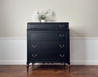 Antique Eastlake Dresser With Mirror: Black Victorian Chest of Drawers -  Available to Customize - Etsy