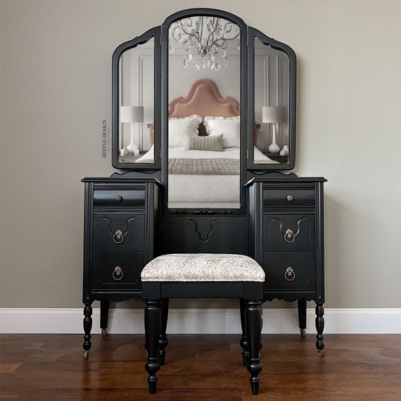 SOLD 1920s Antique Vanity With Mirror and Stool Dressing Table