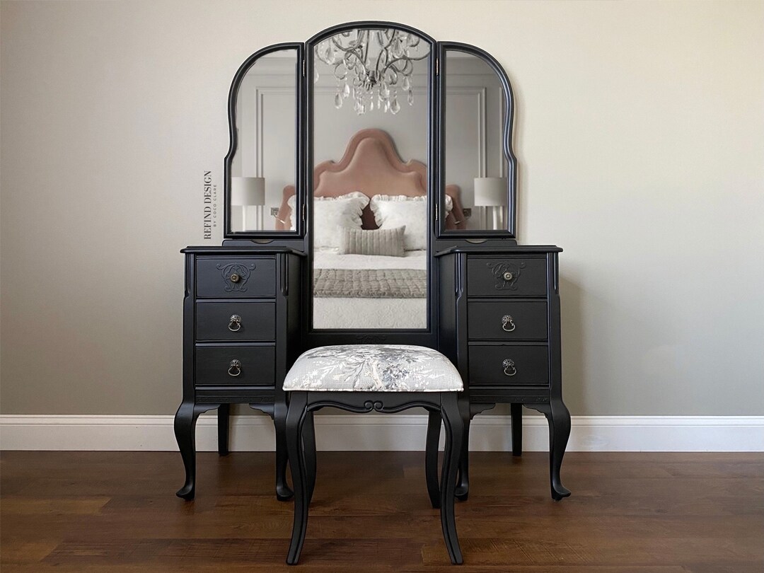 SOLD 1920s Antique Vanity With Mirror and Stool, Dressing Table Etsy