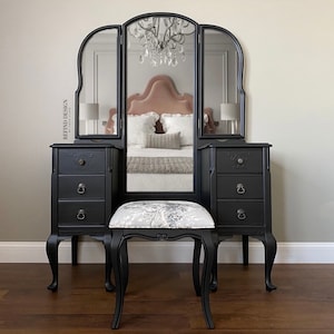 SOLD! 1920’s Antique Vanity with Mirror and Stool, Dressing Table