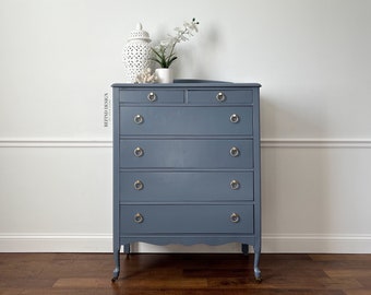 Antique Victorian Dresser, Modern Entryway Console, Blue Gray Lacquer Finish