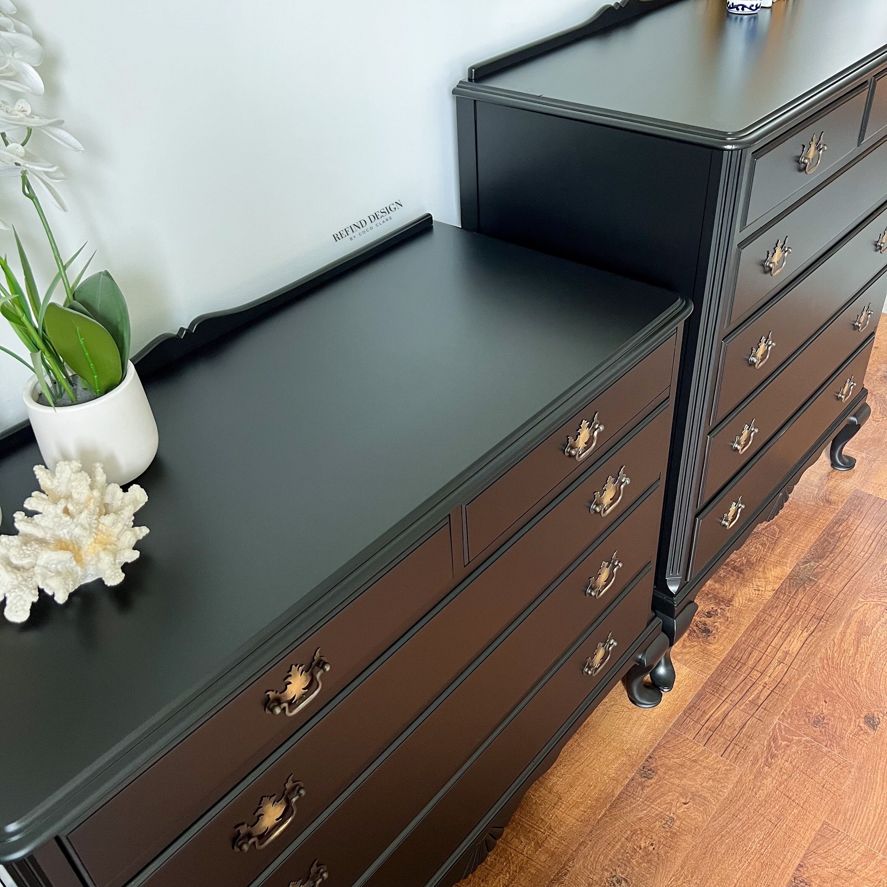 black dresser with white knobs Lamp Silver Accent Wax Features seven drawers Kendall Black & Gold Dresser