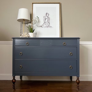 SOLD Antique Dresser, Modern Navy Entryway Console, Traditional Bedroom Storage image 1