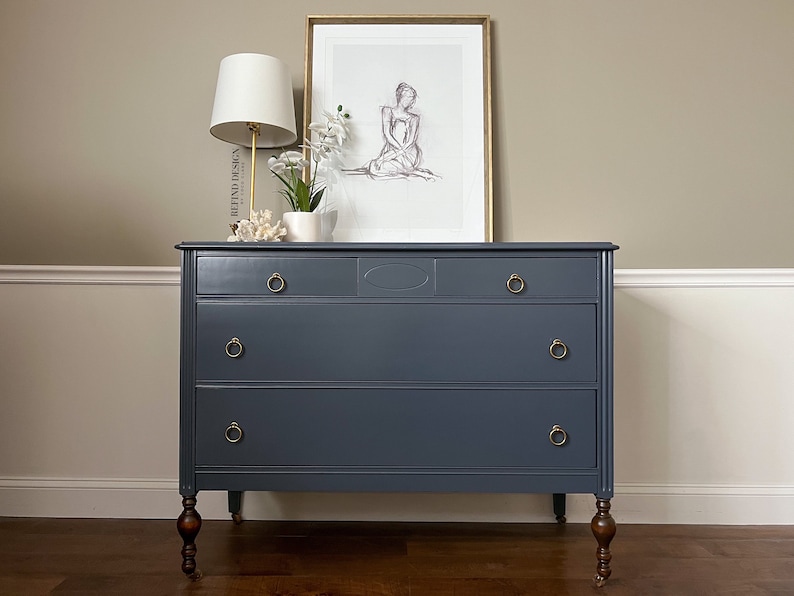 SOLD Antique Dresser, Modern Navy Entryway Console, Traditional Bedroom Storage image 1