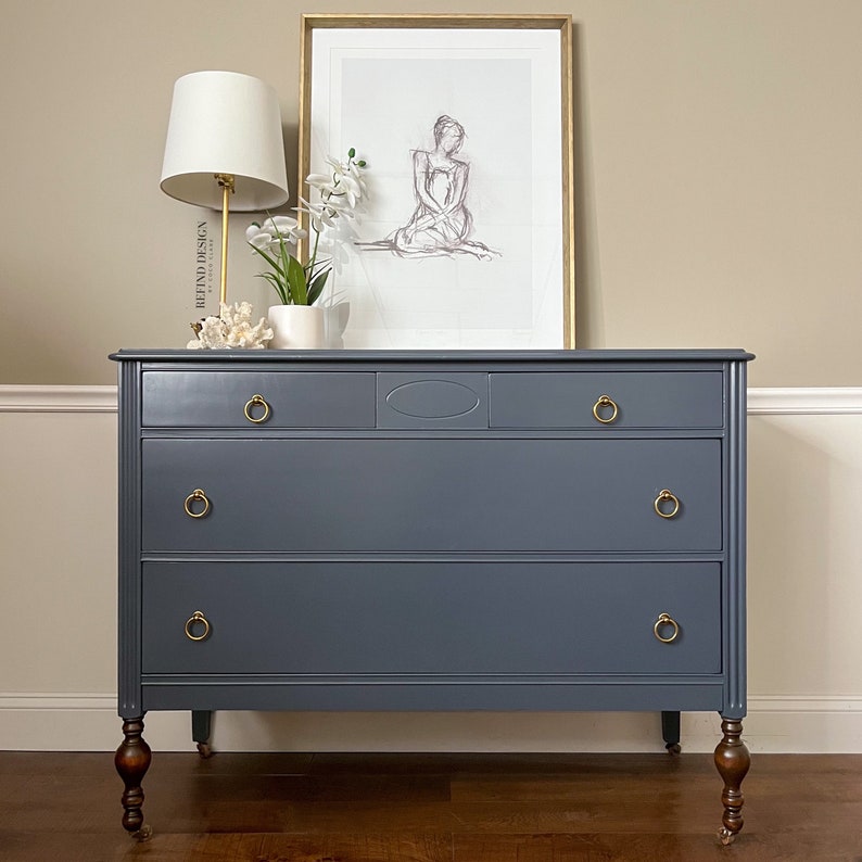 SOLD Antique Dresser, Modern Navy Entryway Console, Traditional Bedroom Storage image 10