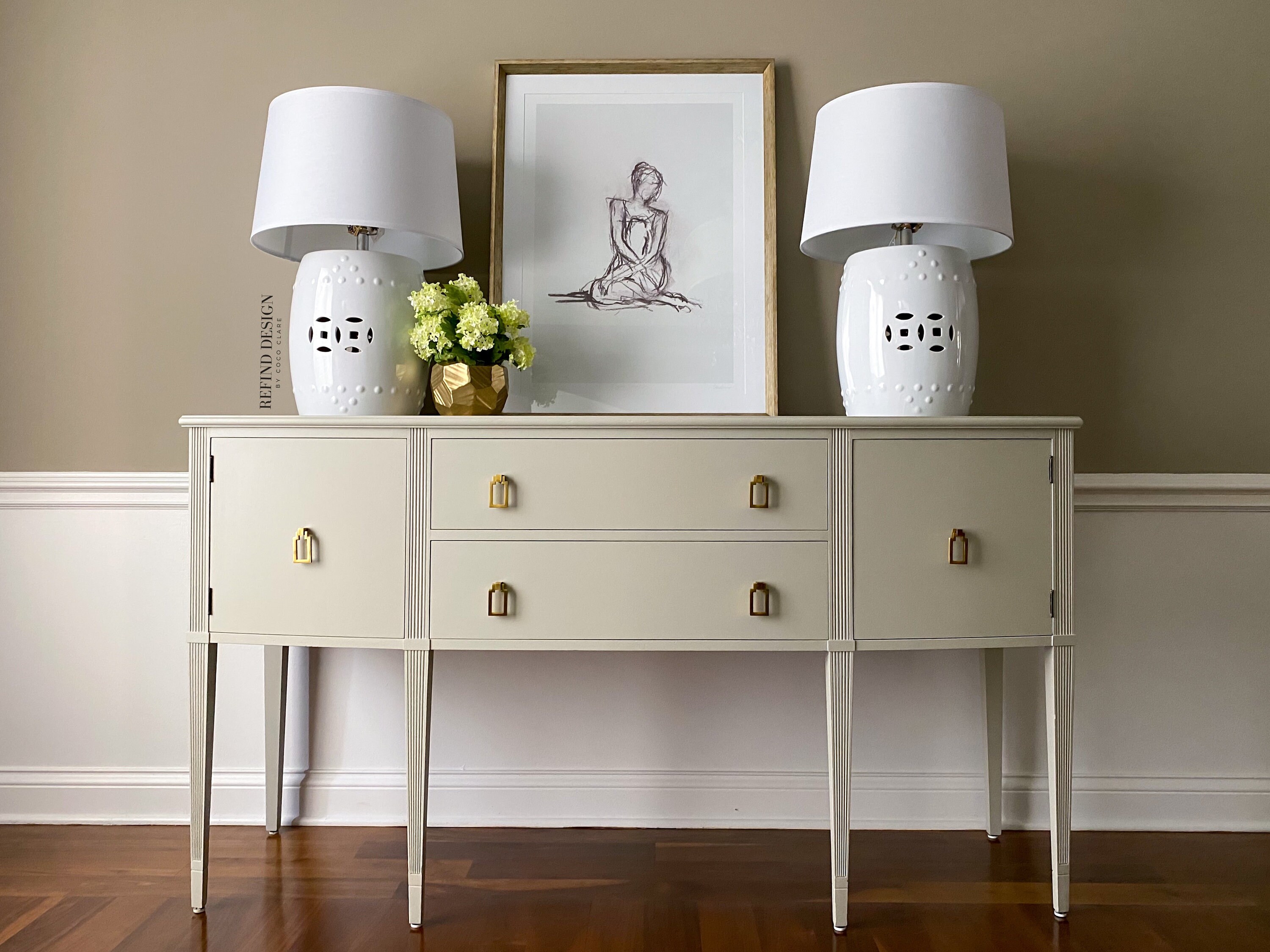 Vanity or Dressing Table with Mirror, Walnut, Painting