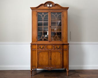 Antique Bernhardt Walnut Display Cabinet with Glass Doors