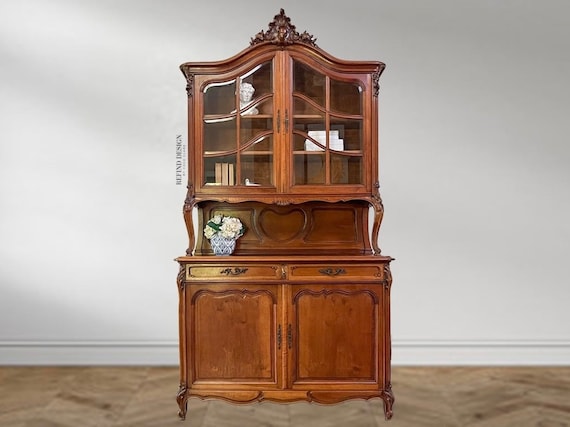 アンティーク中華棚　84×40×162 Antique Louis XV Rococo China Cabinet: Hand-carved Buffet, 1800s