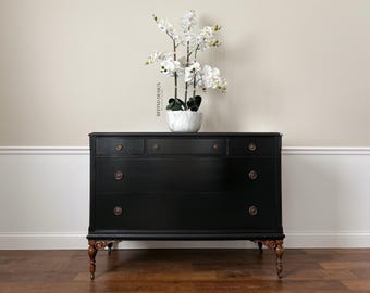 Black Lacquer Mahogany Dresser – Antique Brass Hardware