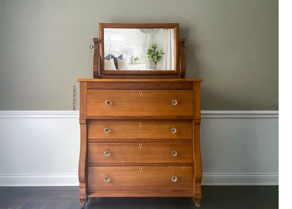 SOLD 1800s Farmhouse Empire Dresser With Mirror Antique Sideboard