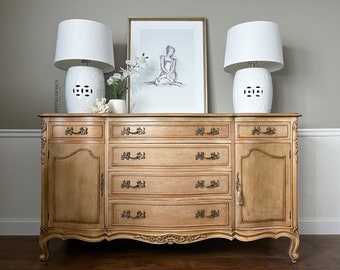 SOLD! Antique French Provincial Buffet, Bleached Wood Sideboard, Transitional Credenza