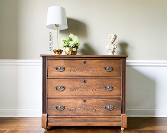 SOLD- Antique Eastlake Chest of Drawers, Dresser, Entryway Console