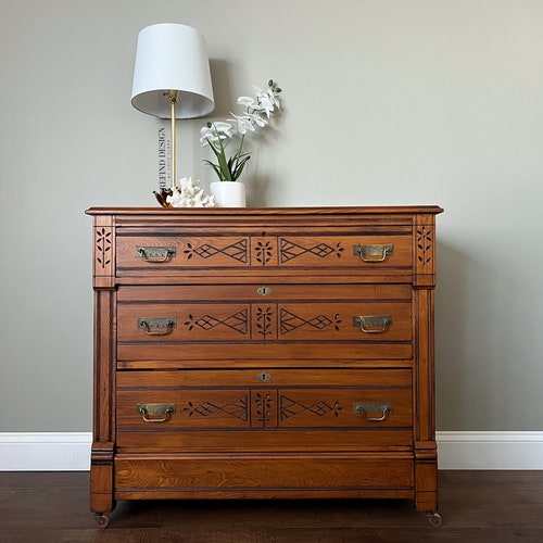 SOLD Antique Eastlake Chest of Drawers Dresser Entryway Etsy