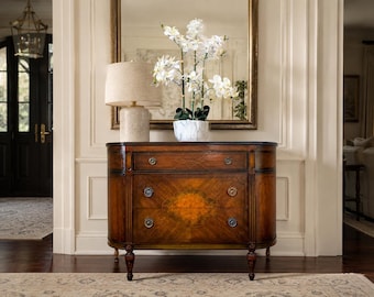 Antique Bowfront Dresser | Inlaid Wood Dresser | Vintage Entryway Chest