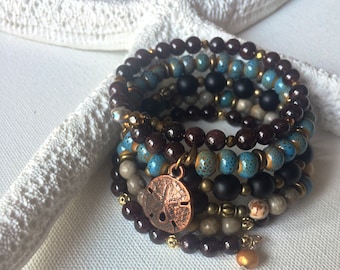 Beachy 5 wrap memory wire bangle bracelet