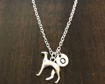 greyhound initial necklace ,Jewelry, Silver Jewelry,greyhound pendent necklace, Dog lovers necklace,  CD11 / CP106